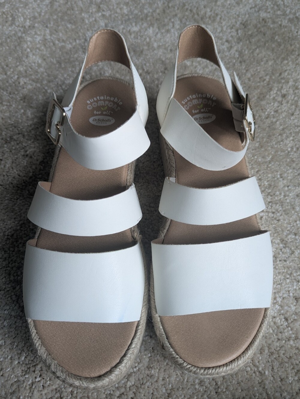 Dr. Scholl's White Triple-Strap Espadrille Platform Sandals - Sz 10 - Picture 1 of 9
